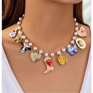 Anthropologie Gold and Multicolor Charm Necklace